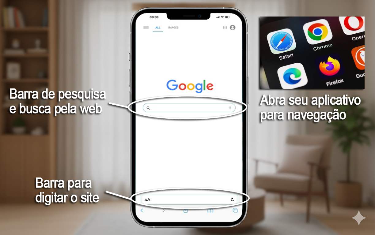 Exemplo da tela de navegação de um celular